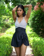 Aura Swim dress – striped twist-front, image 1 of 5