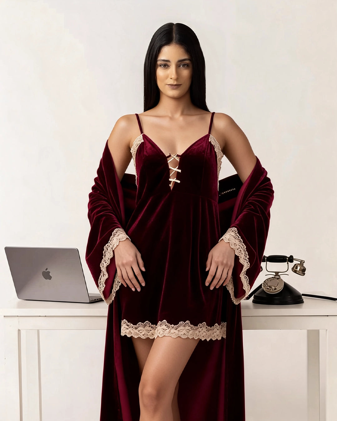 Cherry Chemise Set – slip dress & robe, image 1 of 4