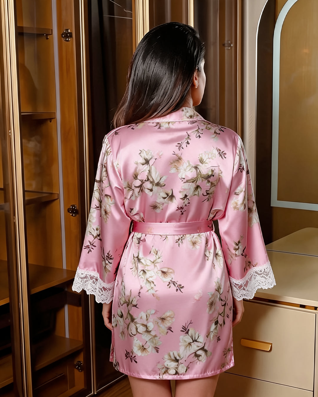 Flora Set – floral satin robe & bralette, image 3 of 5