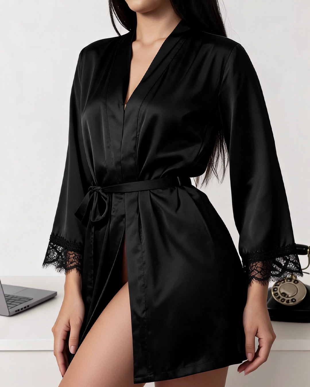 Heather Robe Set – satin mesh robe, image 3 of 4