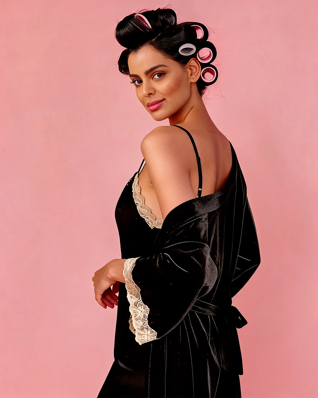 Noir Chemise Set – slip dress & lace robe, image 4 of 4