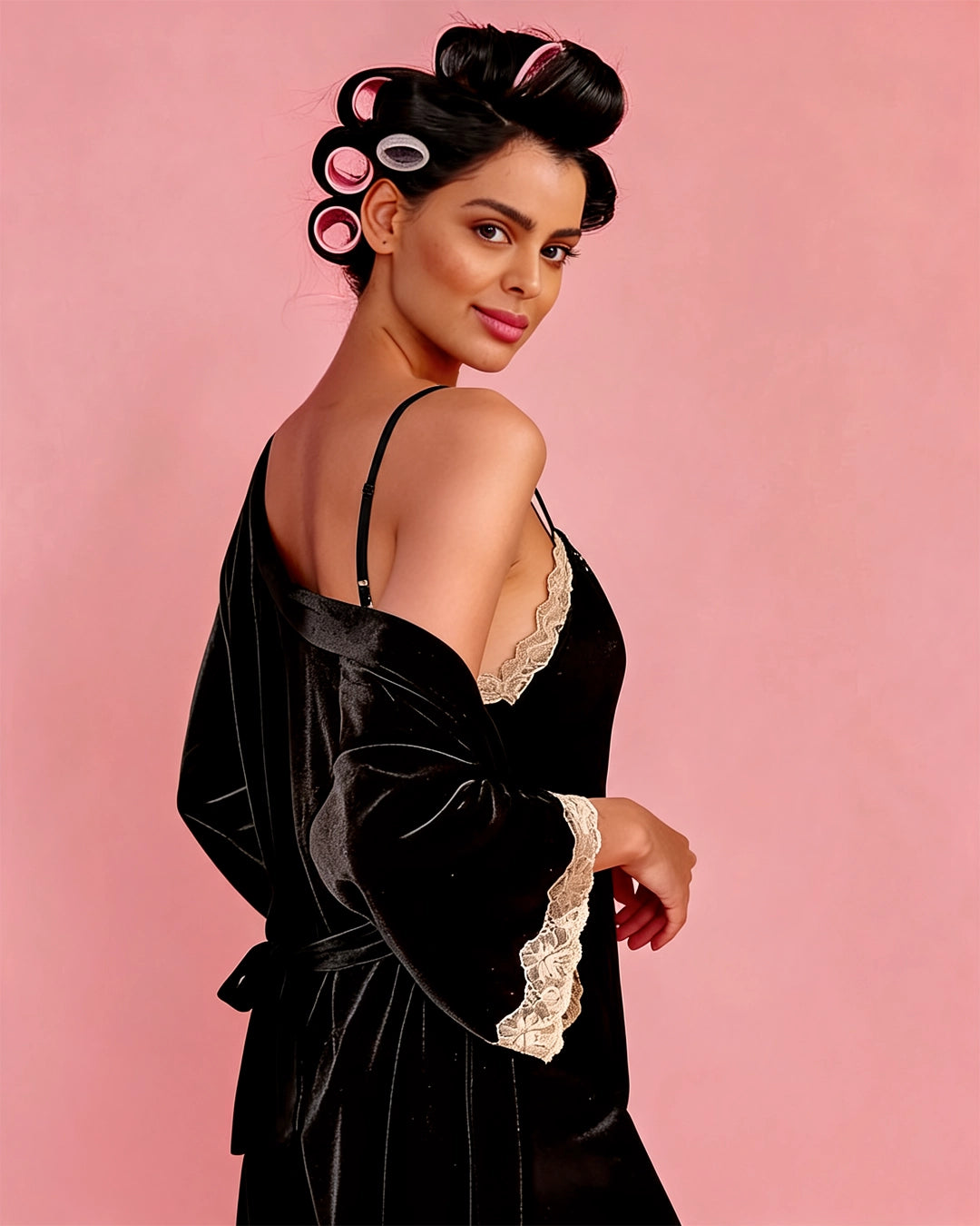 Noir Chemise Set – slip dress & lace robe, image 3 of 4